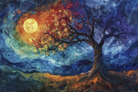 Carta da parati Brillante -ara luna in un albero