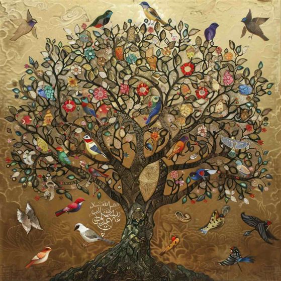 Carta da parati Gli uccelli su un albero fiorito sono diversi