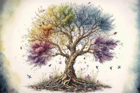 Carta da parati Un albero fiorito luminoso in estate