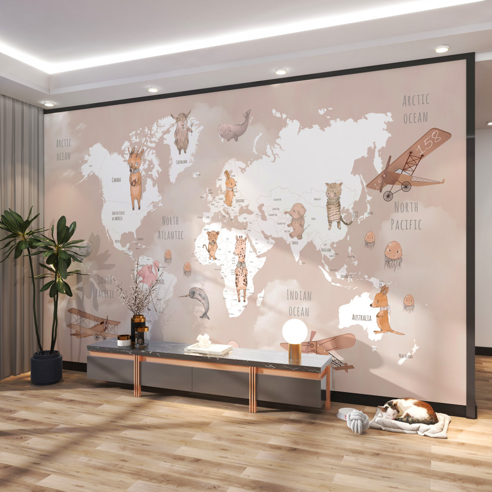 Carta da parati Mappa del mondo per bambini
